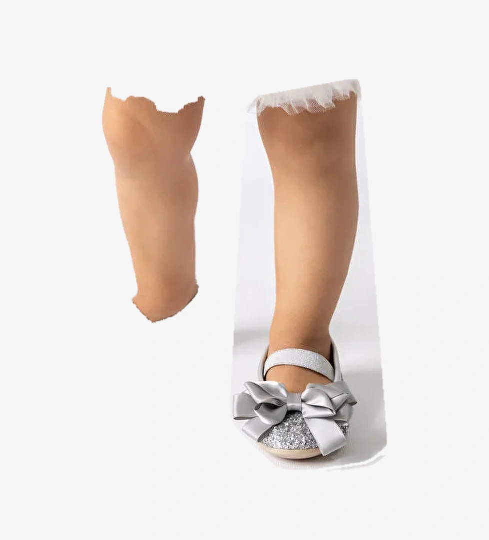 Gümüş Fiyonklu Simli Kız Çocuk Ayakkabı - Görsel 1