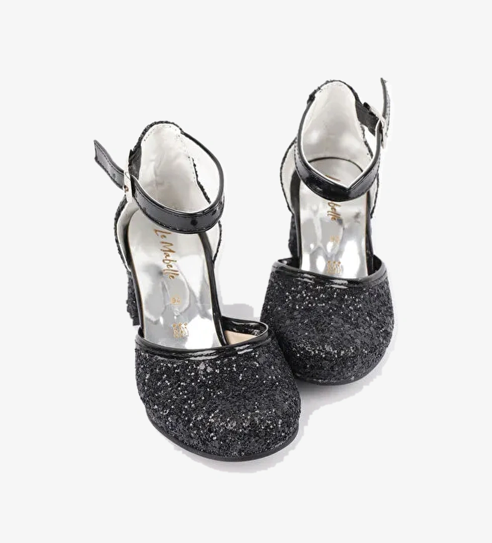 Siyah Simli Topuklu Kız Çocuk Ayakkabı - Görsel 1