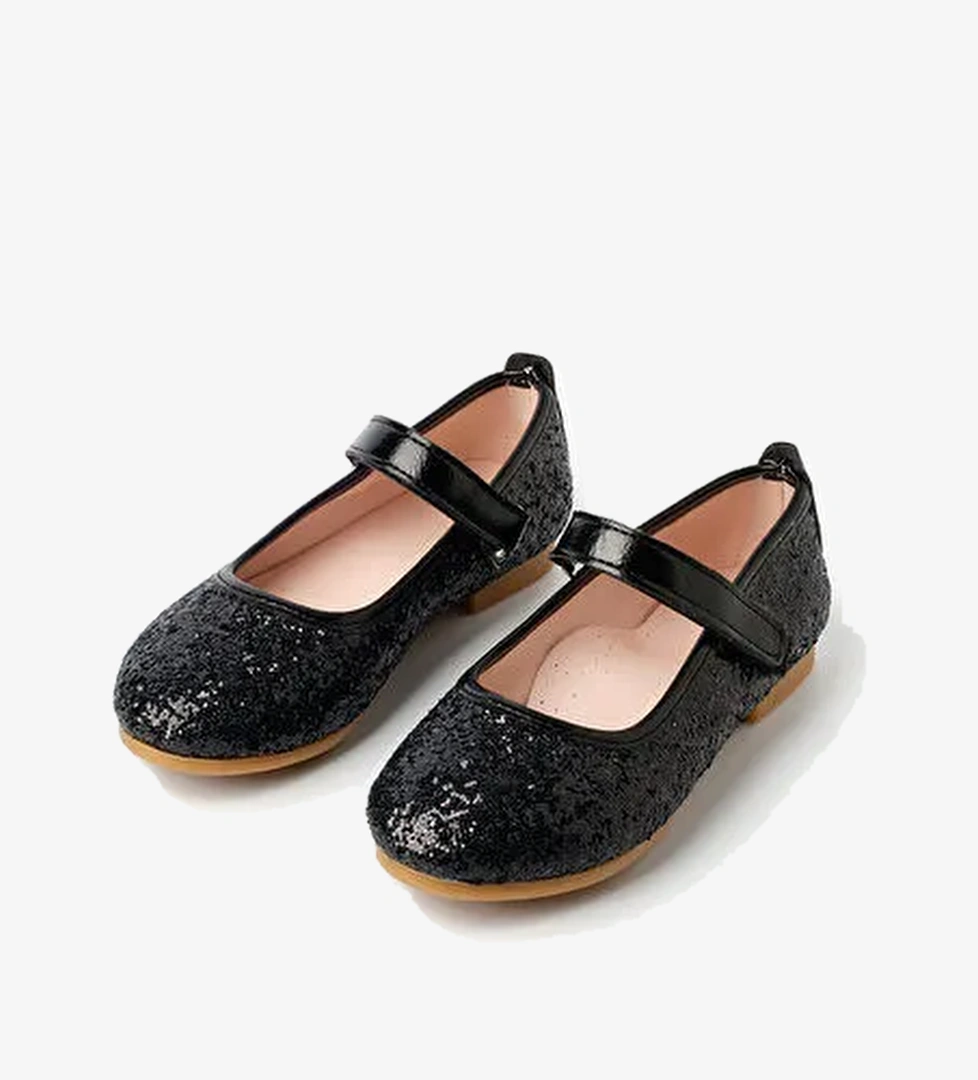 Siyah Simli Cırtlı Kız Çocuk Ayakkabı - Görsel 1