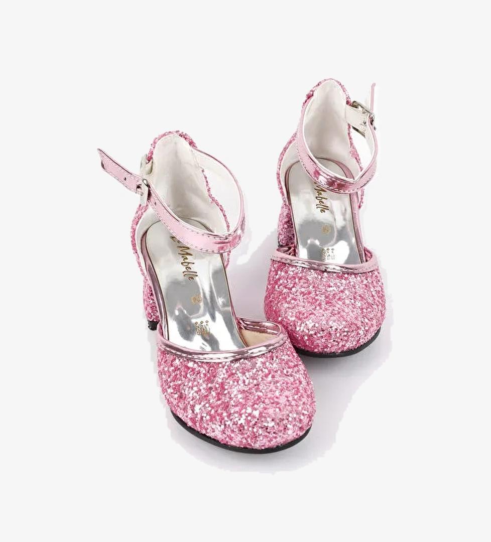 Pembe Simli Topuklu Kız Çocuk Ayakkabı - Görsel 1