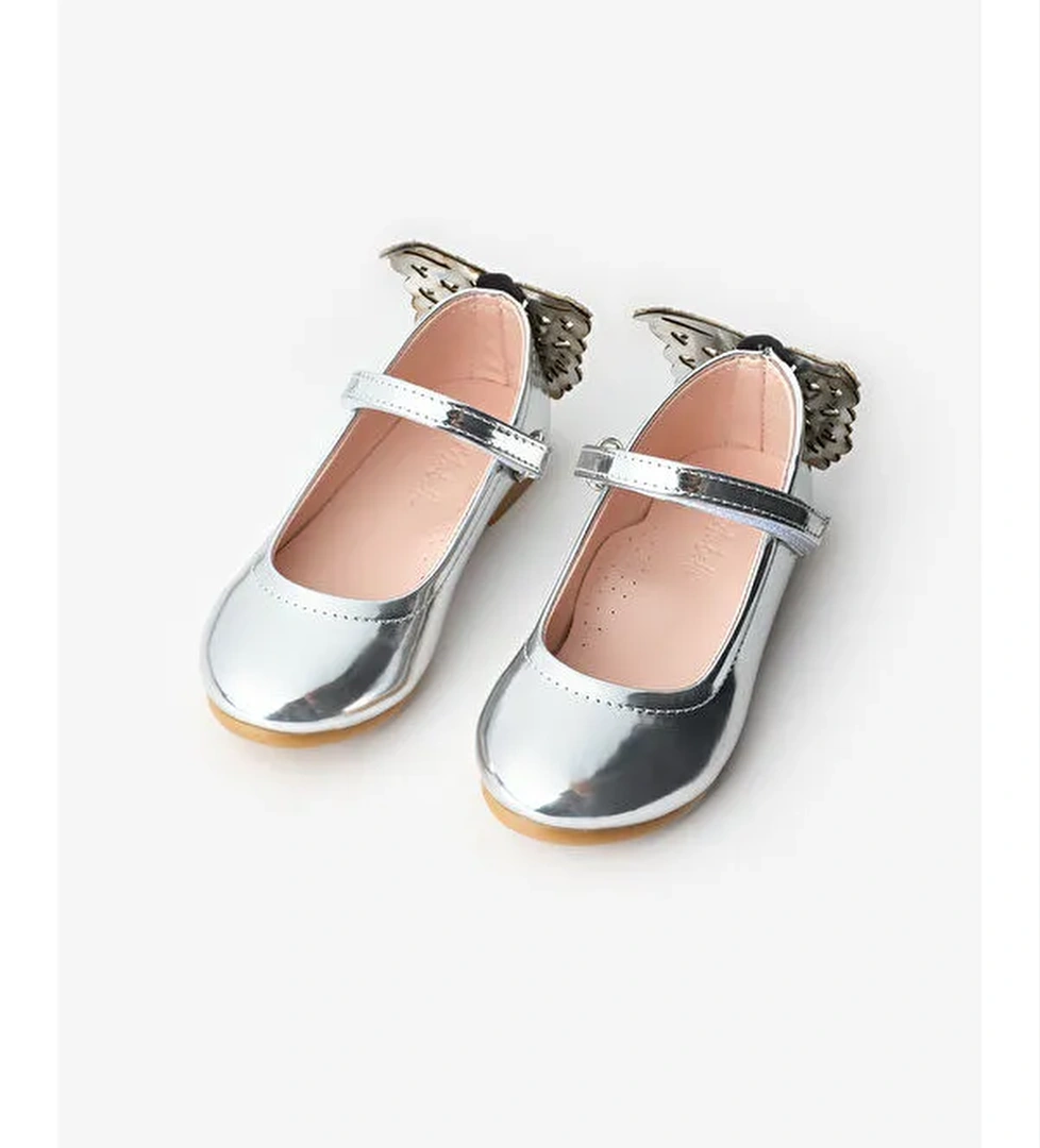 Gümüş Topuğu Kelebekli Kız Çocuk Ayakkabı - Görsel 1