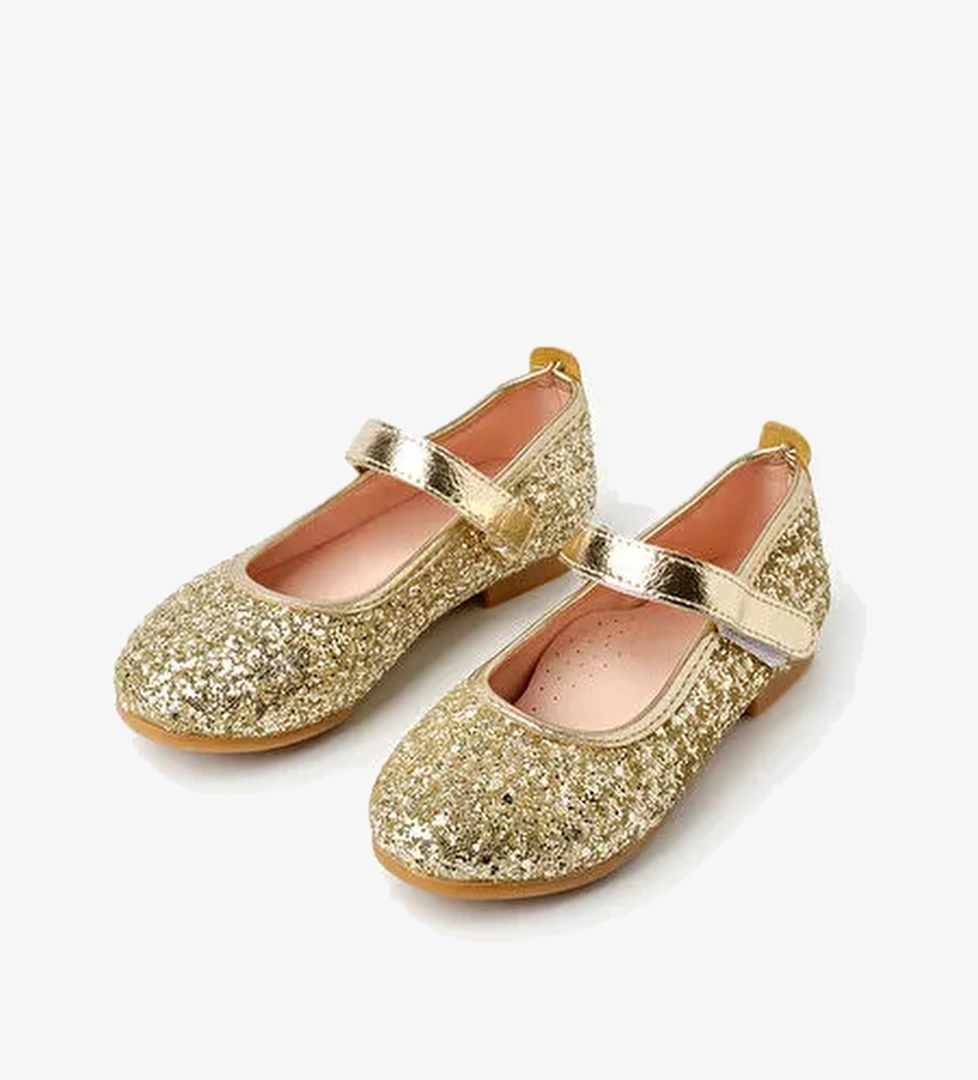 Gold Simli Cırtlı Kız Çocuk Ayakkabı - Görsel 1