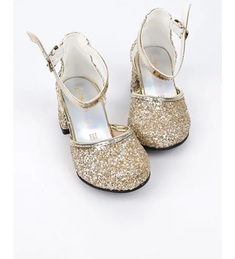 Altın Simli Topuklu Kız Çocuk Ayakkabı - Görsel 1