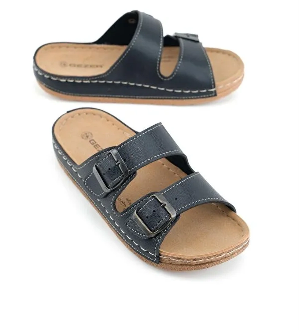 Kadın Yazlık Suni Deri Rahat Taban İki Toka Ayarlanabilir Günlük Terlik - Görsel 1