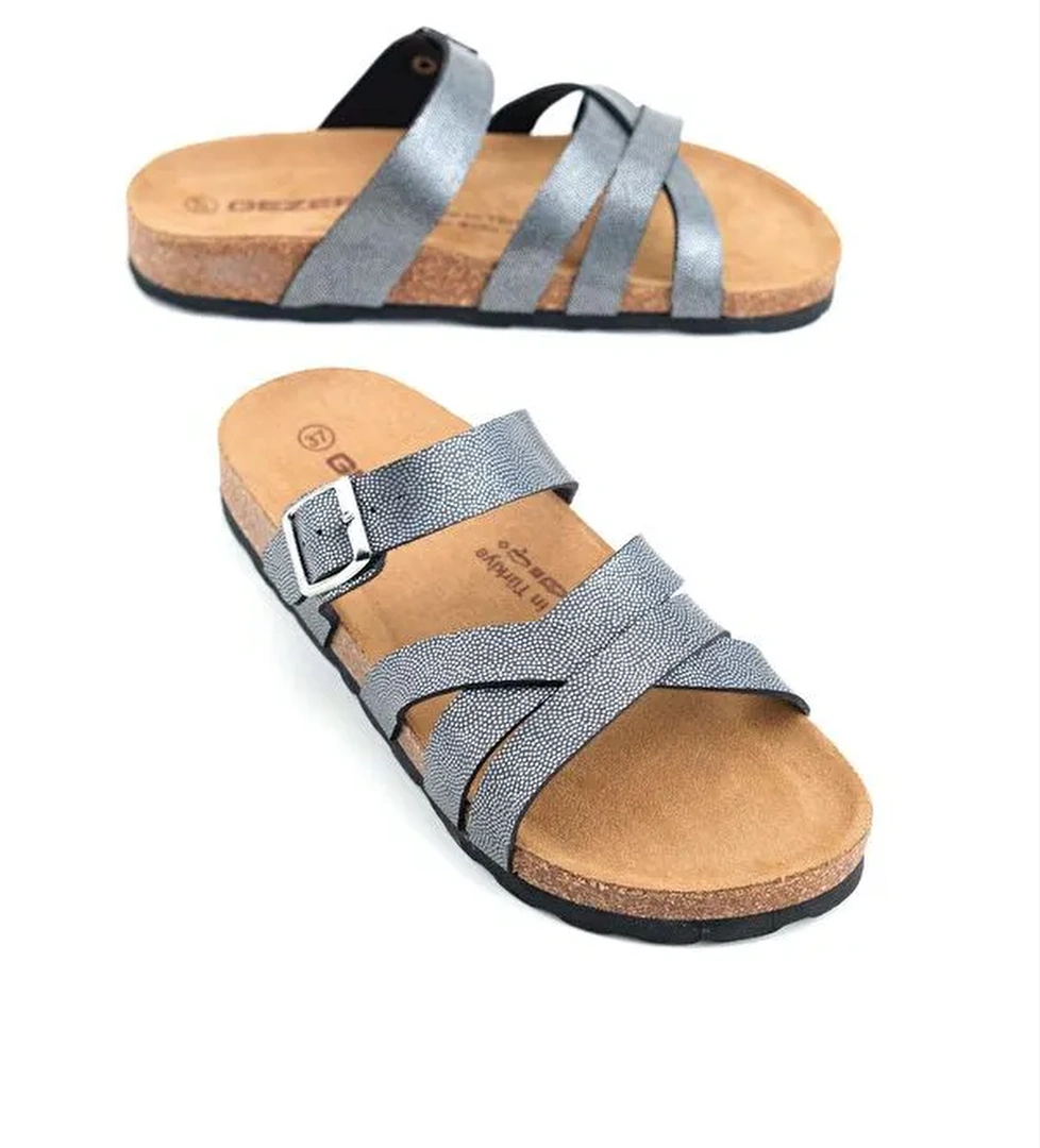 Kadın Yazlık Suni Deri Tek Toka Ayarlanabilir Mantar Taban Günlük Terlik - Görsel 1