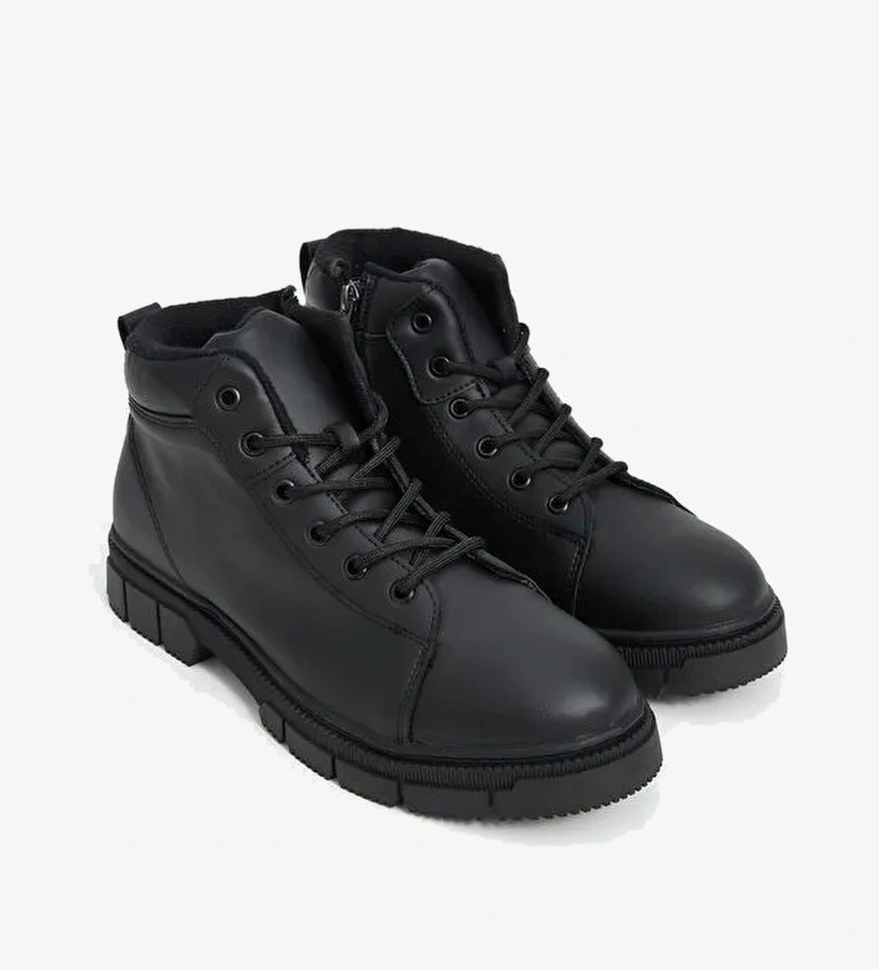 Deri Görünümlü Bağcıklı Erkek Bot - Görsel 1