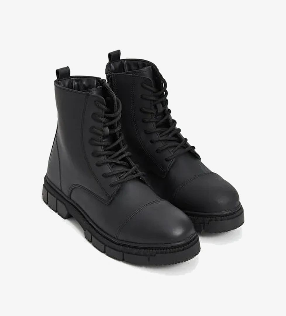 Deri Görünümlü Fermuarlı Erkek Bot