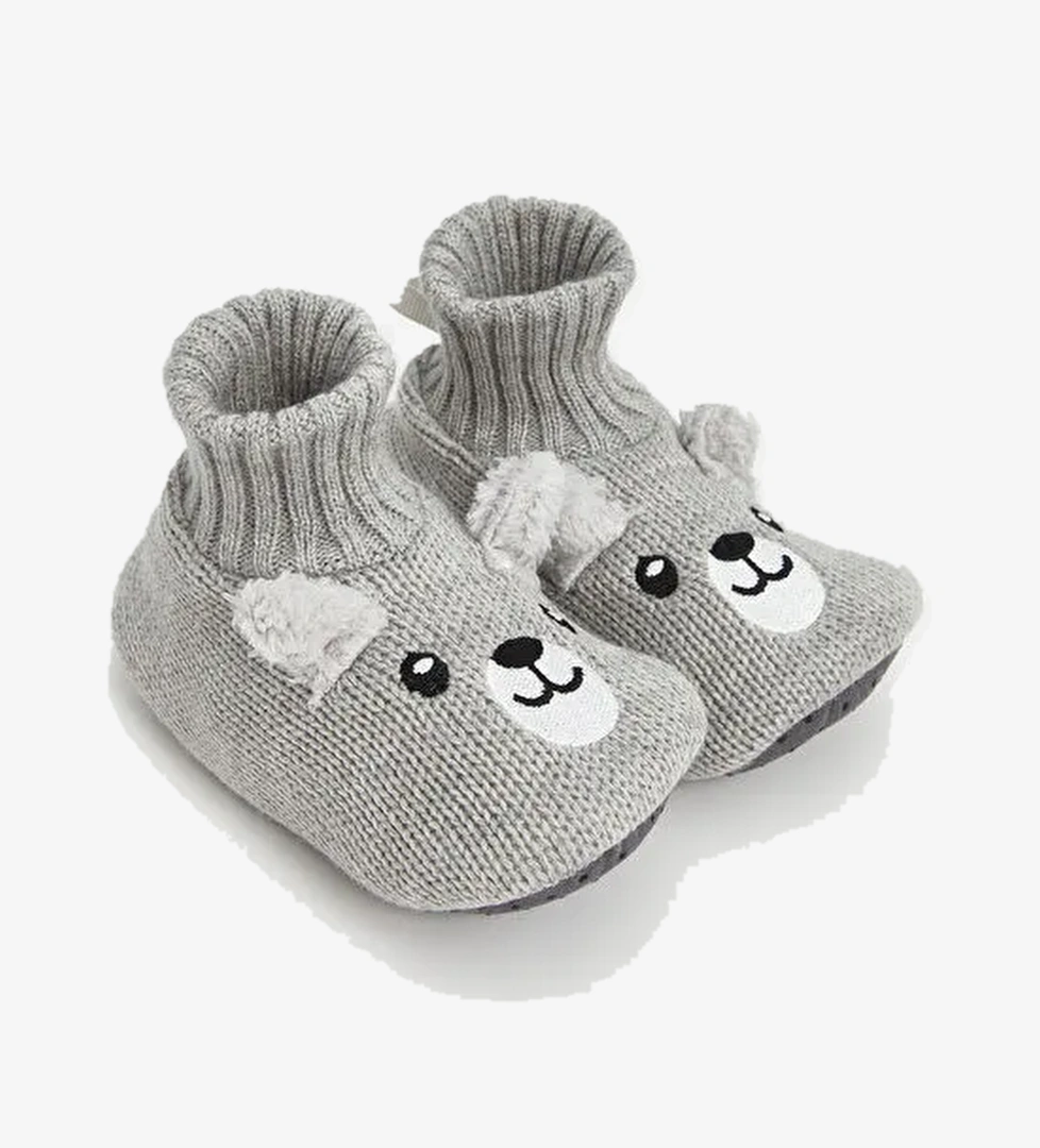 Nakışlı Erkek Bebek Çoraplı Ev Ayakkabısı