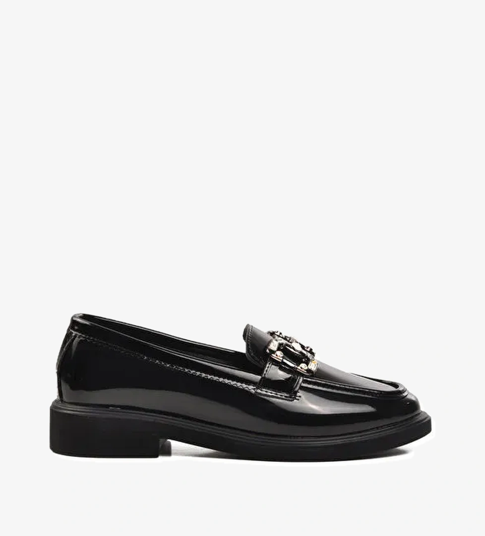 Siyah Rugan Kadın Taşlı Casual Ayakkabı 261161