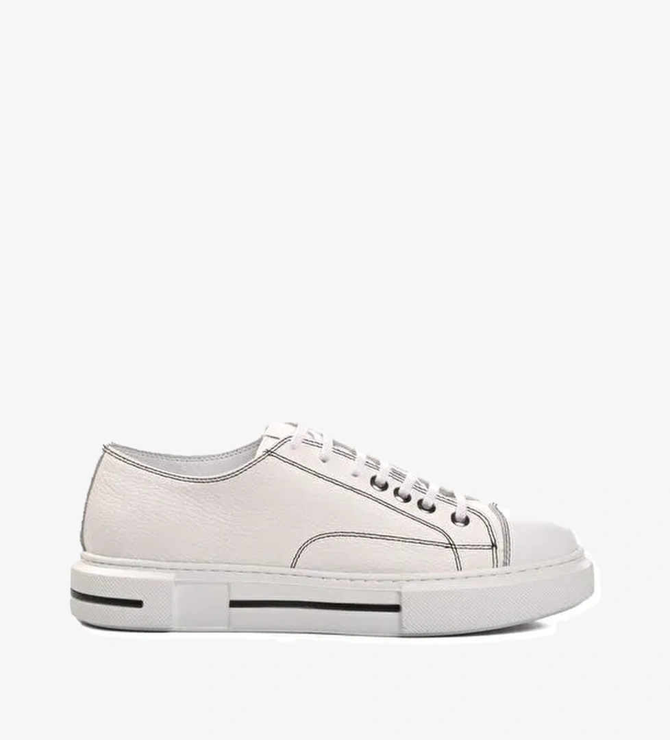 Beyaz Geniş Kalıp Hakiki Deri Erkek Sneaker Premium 435