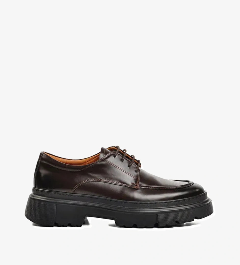 Kahve Hakiki Deri Geniş Kalıp Erkek Klasik Ayakkabı Premium 1308 - Görsel 1