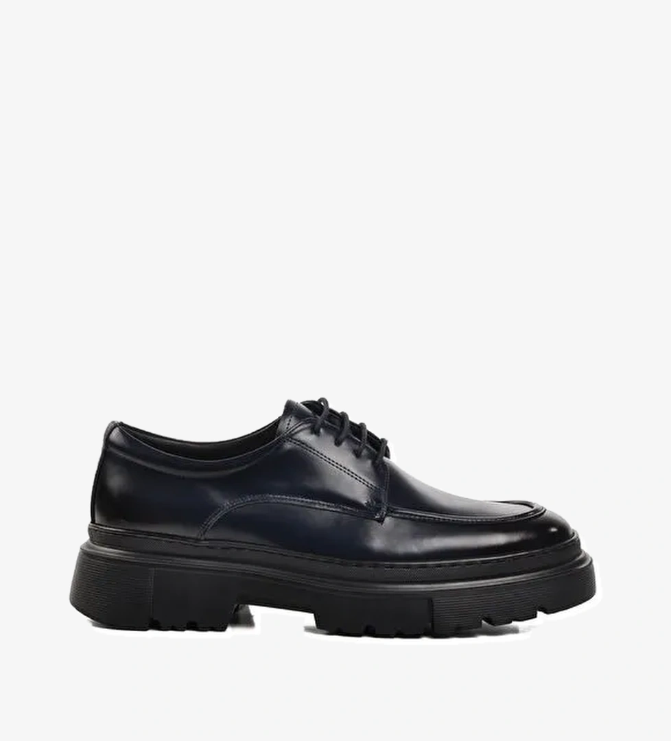 Lacivert Hakiki Deri Geniş Kalıp Erkek Klasik Ayakkabı Premium 1308