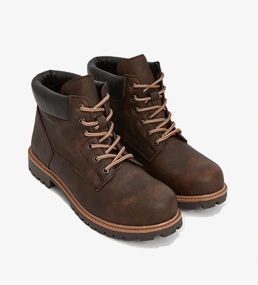 Bağcıklı Deri Görünümlü Erkek Bot