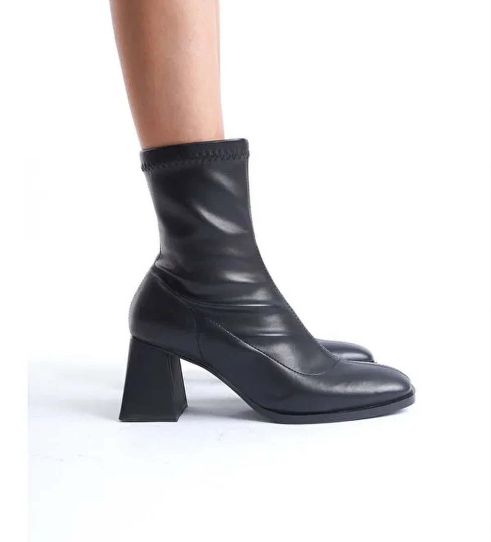 D029 Kadın Streç Bilekli Orta Boy Topuklu Bot - Görsel 1