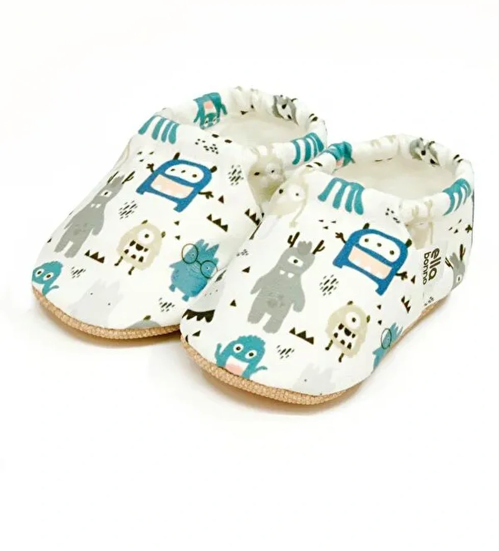 Desenli Bebek Patiği, Kaydırmaz Taban, Ev Kreş Ayakkabısı Panduf