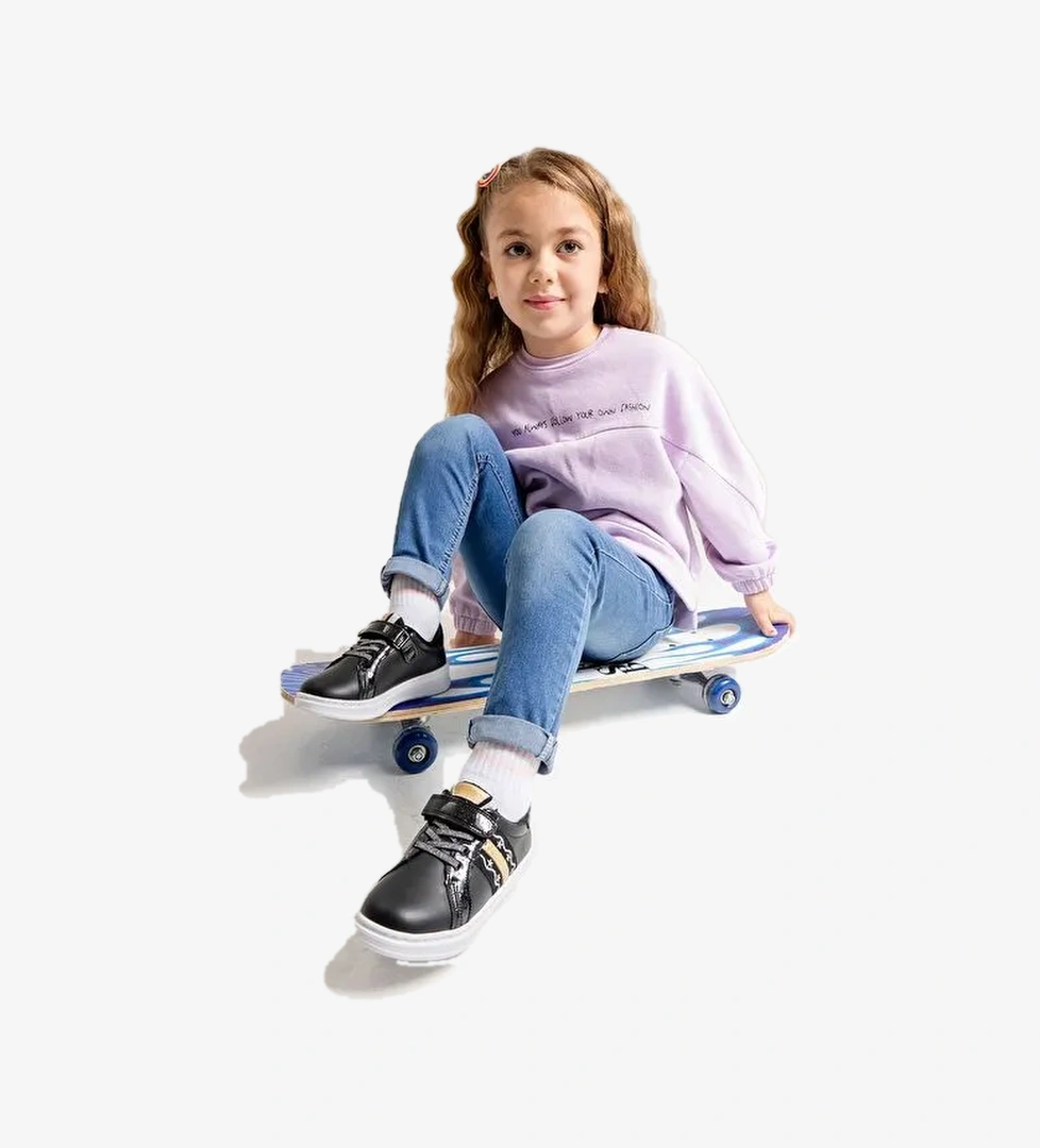 Kız Çocuk Siyah Hakiki Deri Anatomik Günlük Ayakkabı