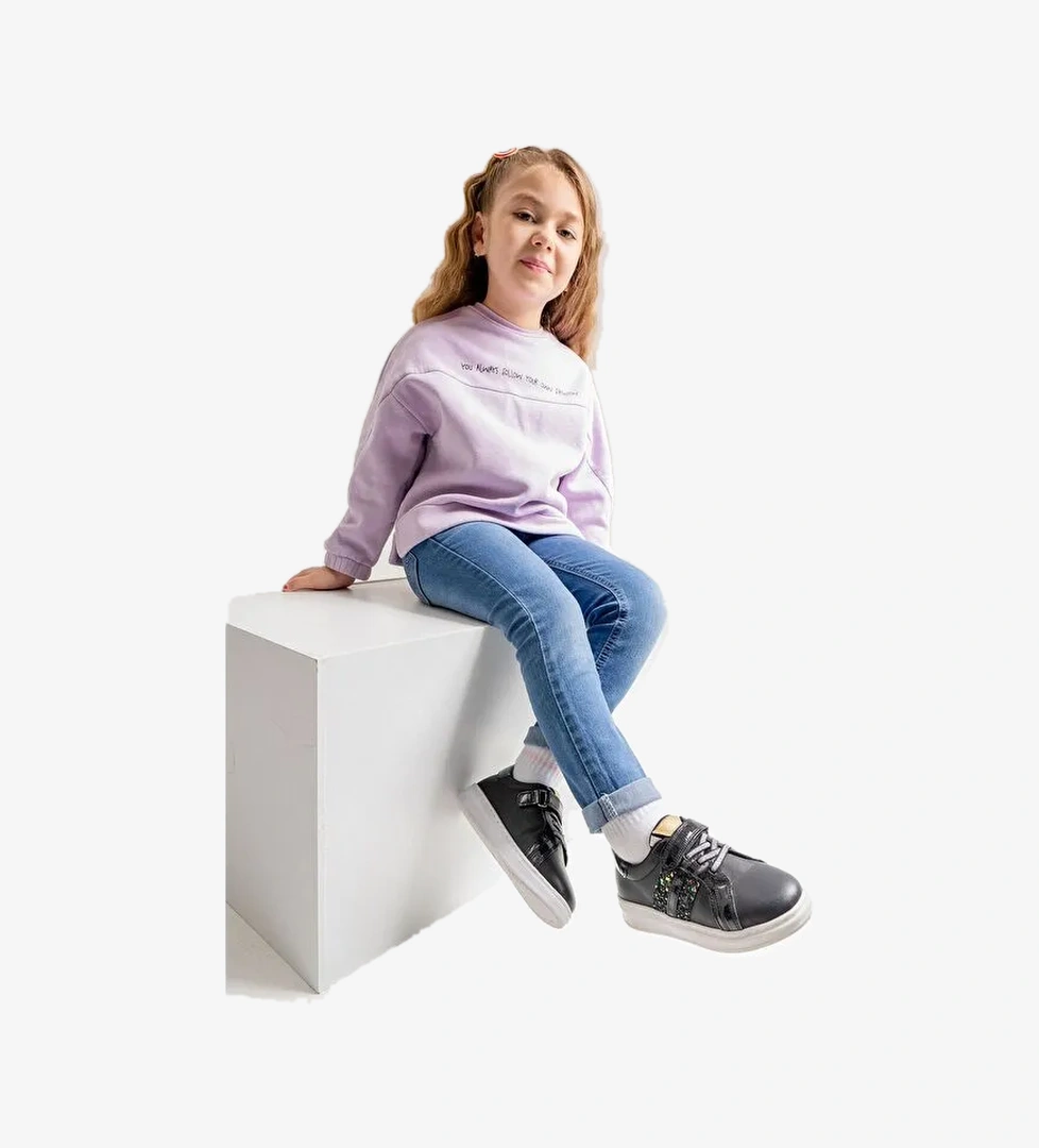 Kız Çocuk Siyah Hakiki Deri Anatomik Günlük Ayakkabı - Görsel 1