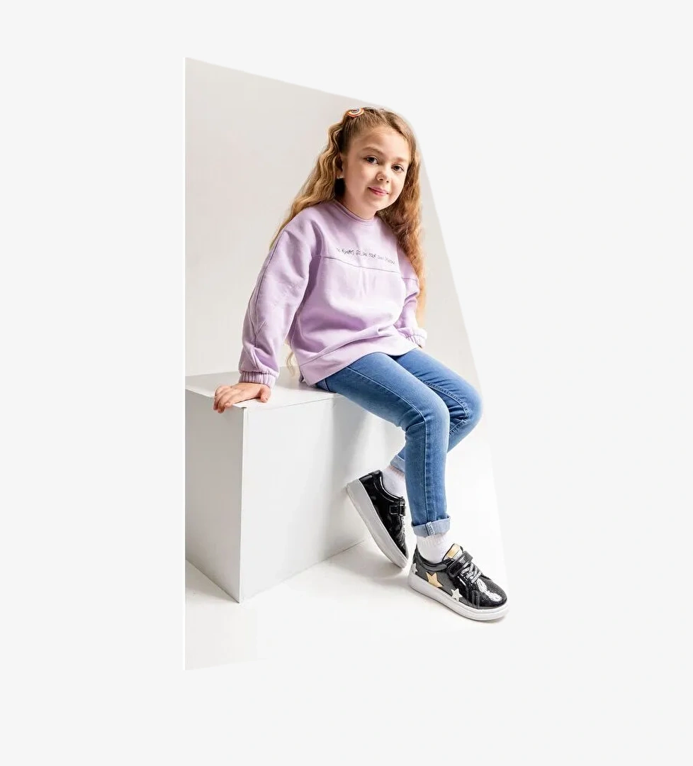 Kız Çocuk Siyah Simli Rugan Deri Anatomik Günlük Ayakkabı - Görsel 1