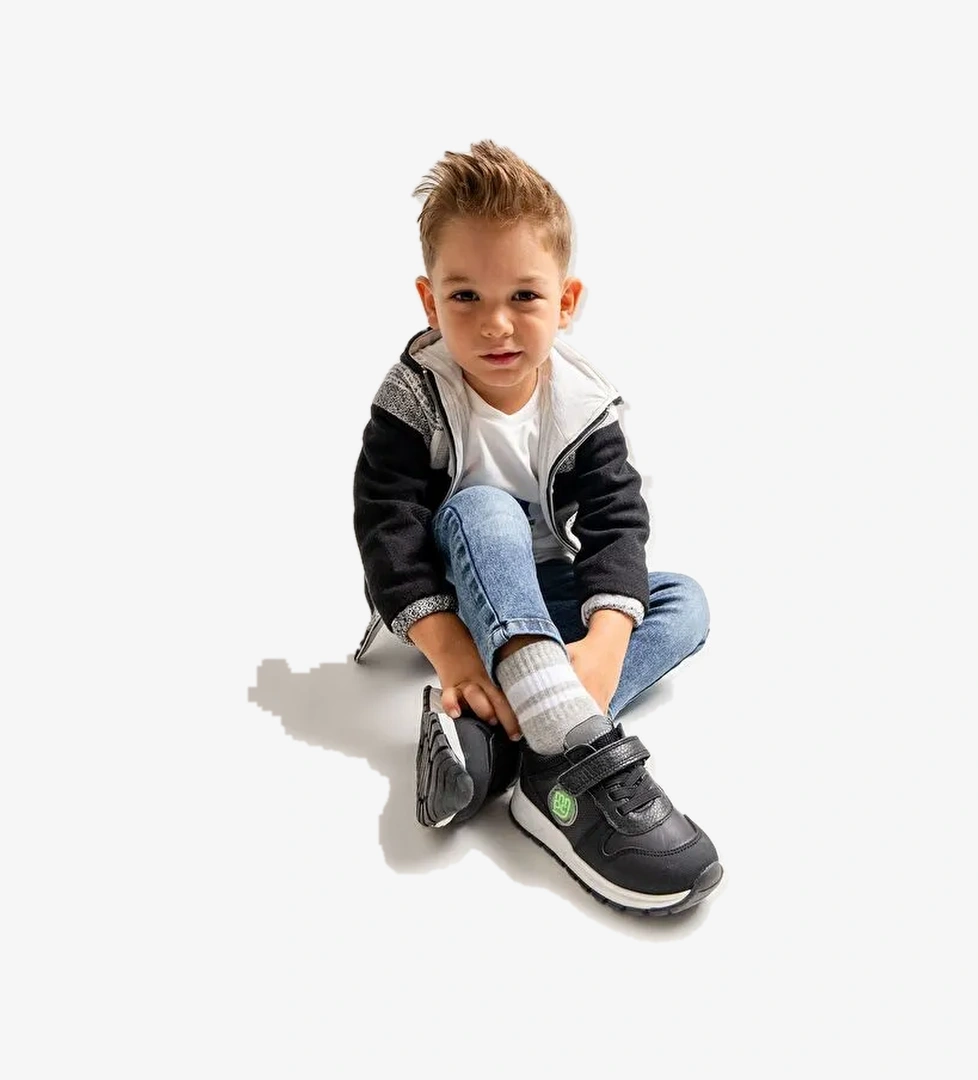 Erkek Çocuk Siyah Hakiki Deri Anatomik Günlük Ayakkabı