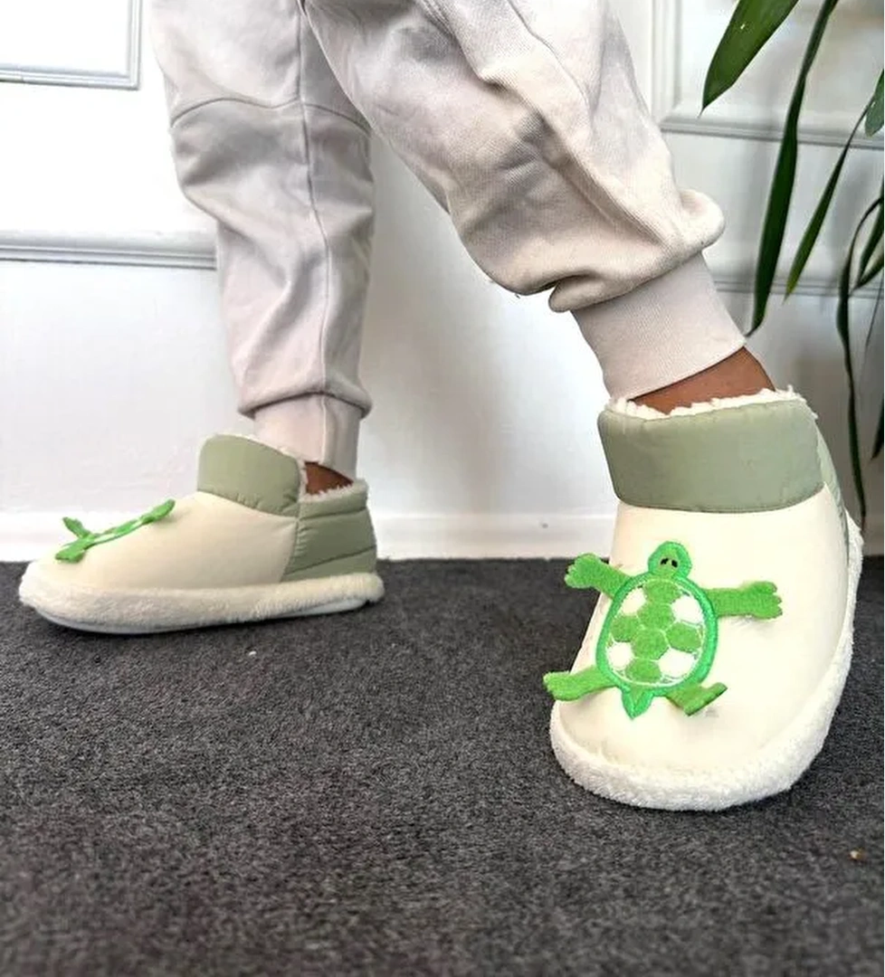 Kaplumbağa Desenli Kaydırmaz Taban Termal Isı Kreş Ev Okul Ayakkabısı Bebek Çocuk Panduf Ev Botu - Görsel 1