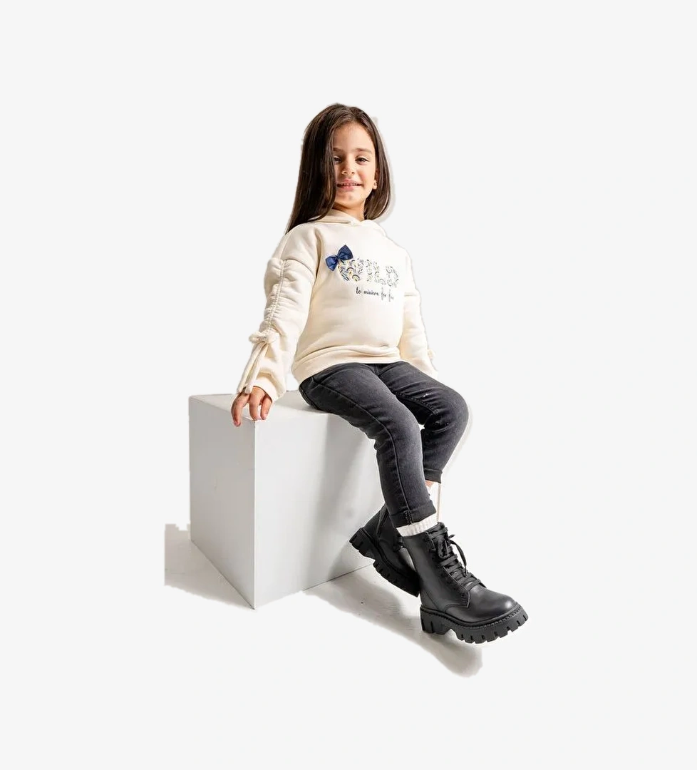 Kız Çocuk Siyah Hakiki Deri Anatomik Postal - Görsel 1