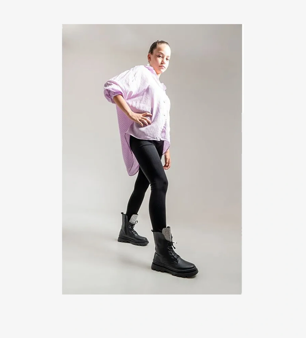 Kız Çocuk Siyah Anatomik Taşlı Günlük Bot