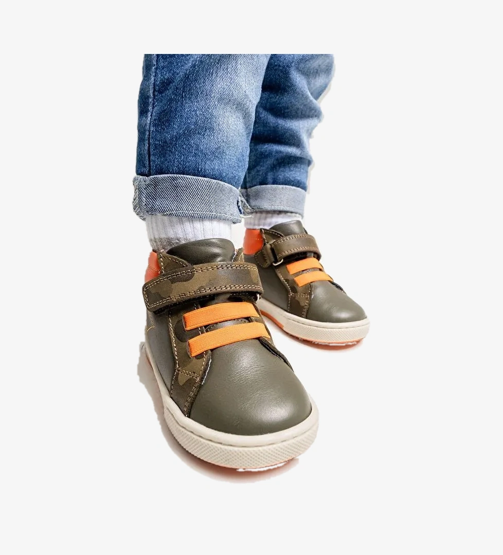 Erkek Çocuk Haki Hakiki Deri Anatomik Günlük Bot