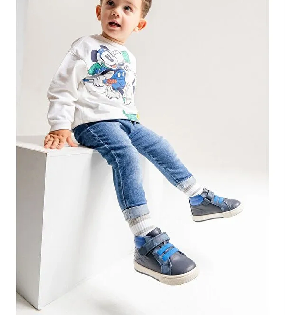 Erkek Çocuk Lacivert Hakiki Deri Anatomik Günlük Bot - Görsel 1