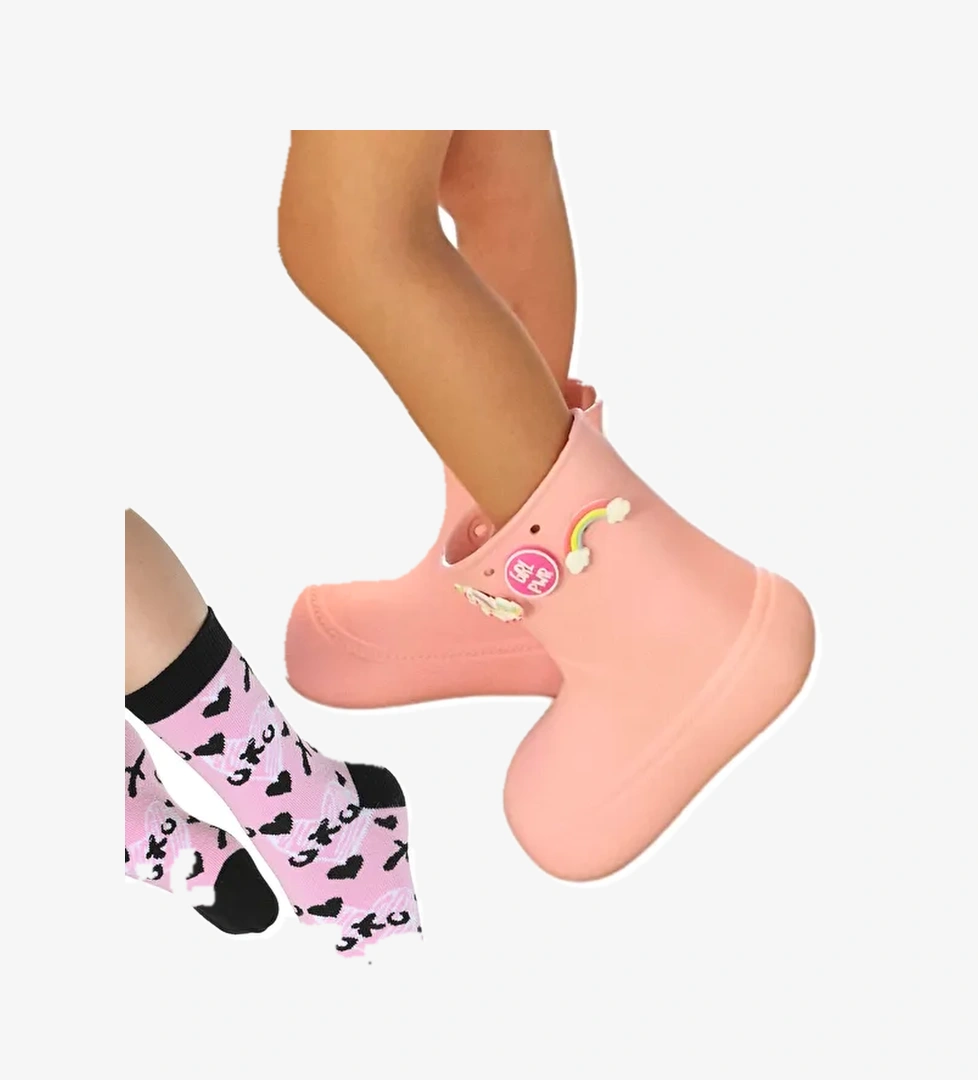 Casabony Pudra Yağmur Botu + Xo Çoraplı Set model görseli