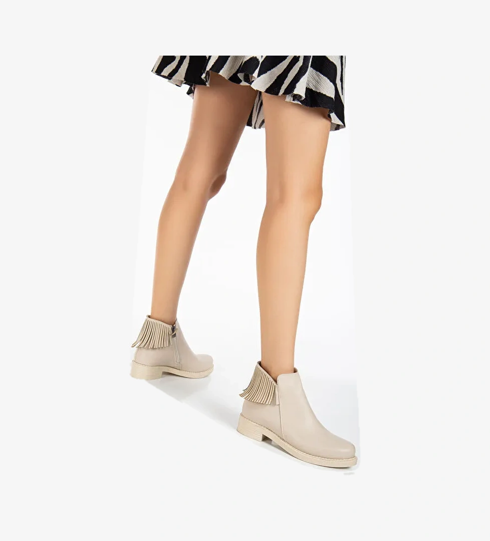 Kadın Ten Cilt Termo Taban Püskül Detaylı Fermuarlı Kısa Topuklu Bot - Görsel 1