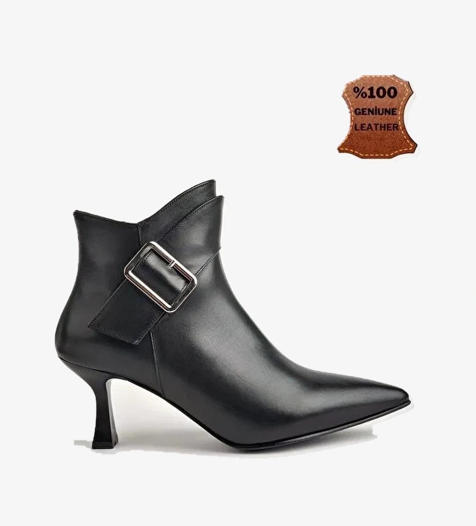 MONİCA Hakiki Deri Kemer ve Toka Detaylı Fermuarlı İnce Topuklu Kadın Bot - Görsel 1