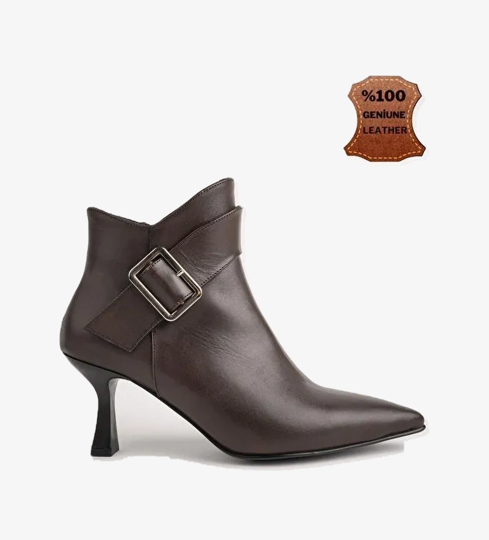 MONİCA Hakiki Deri Kemer ve Toka Detaylı Fermuarlı İnce Topuklu Kadın Bot