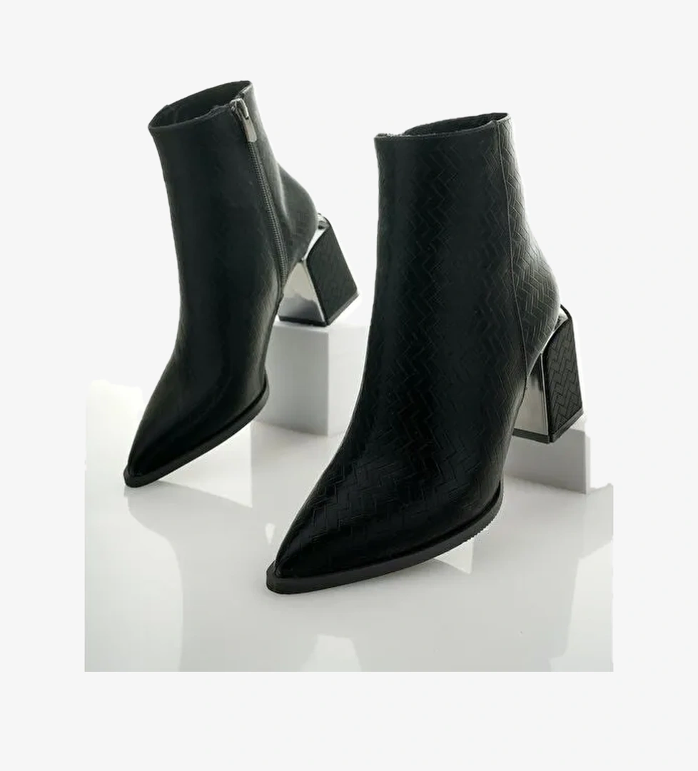 KYLİE Sivri Burun Kalın Topuklu Fermuarlı Kadın Bot - Görsel 1