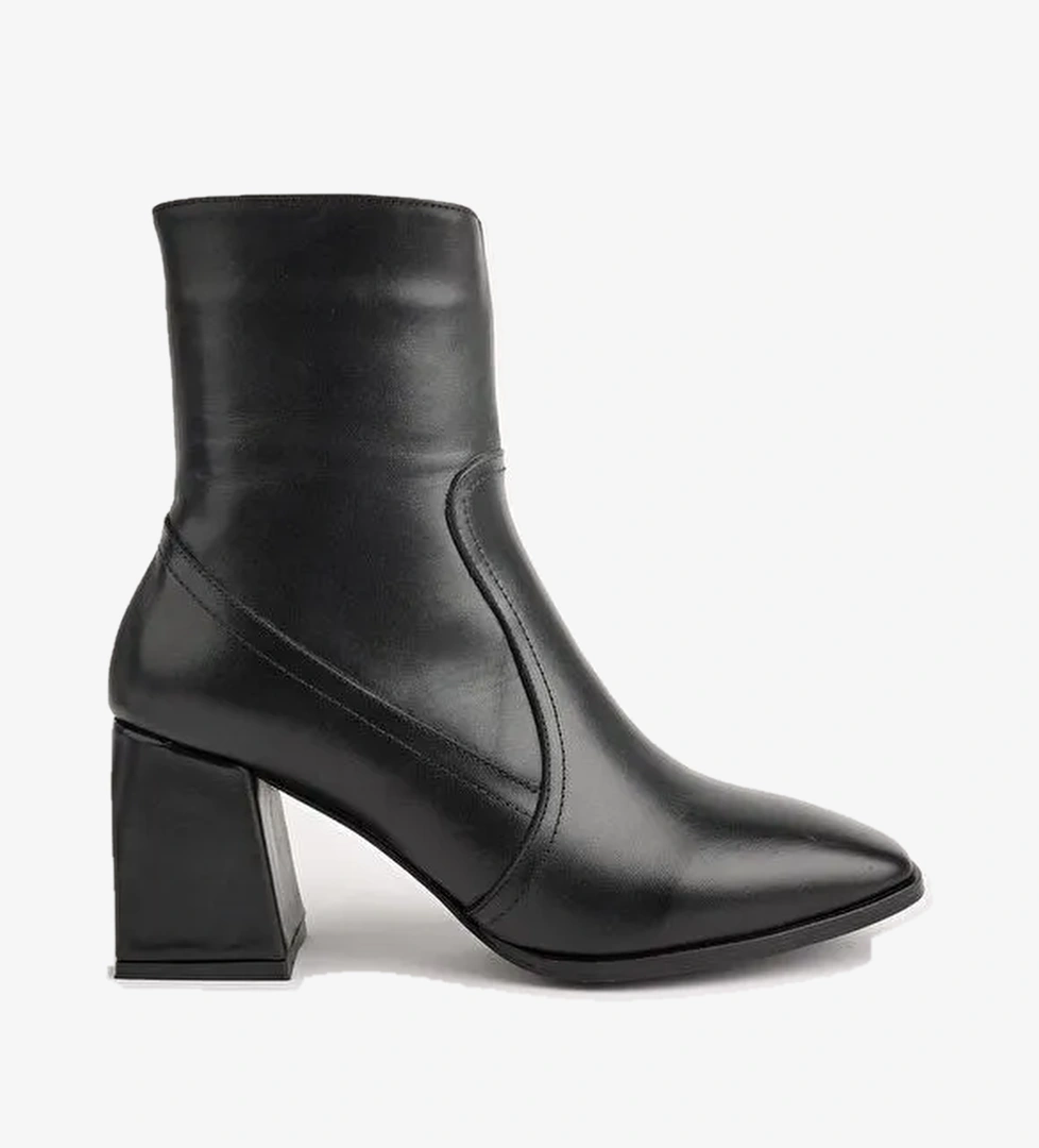 ADELA Hakiki Deri Kare Burun Fermuarlı Topuklu Kadın Bot - Görsel 1
