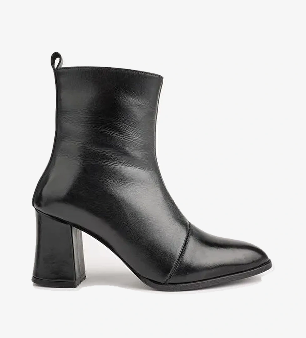 CHEVY Hakiki Deri Fermuarlı Topuklu Kadın Bot - Görsel 1