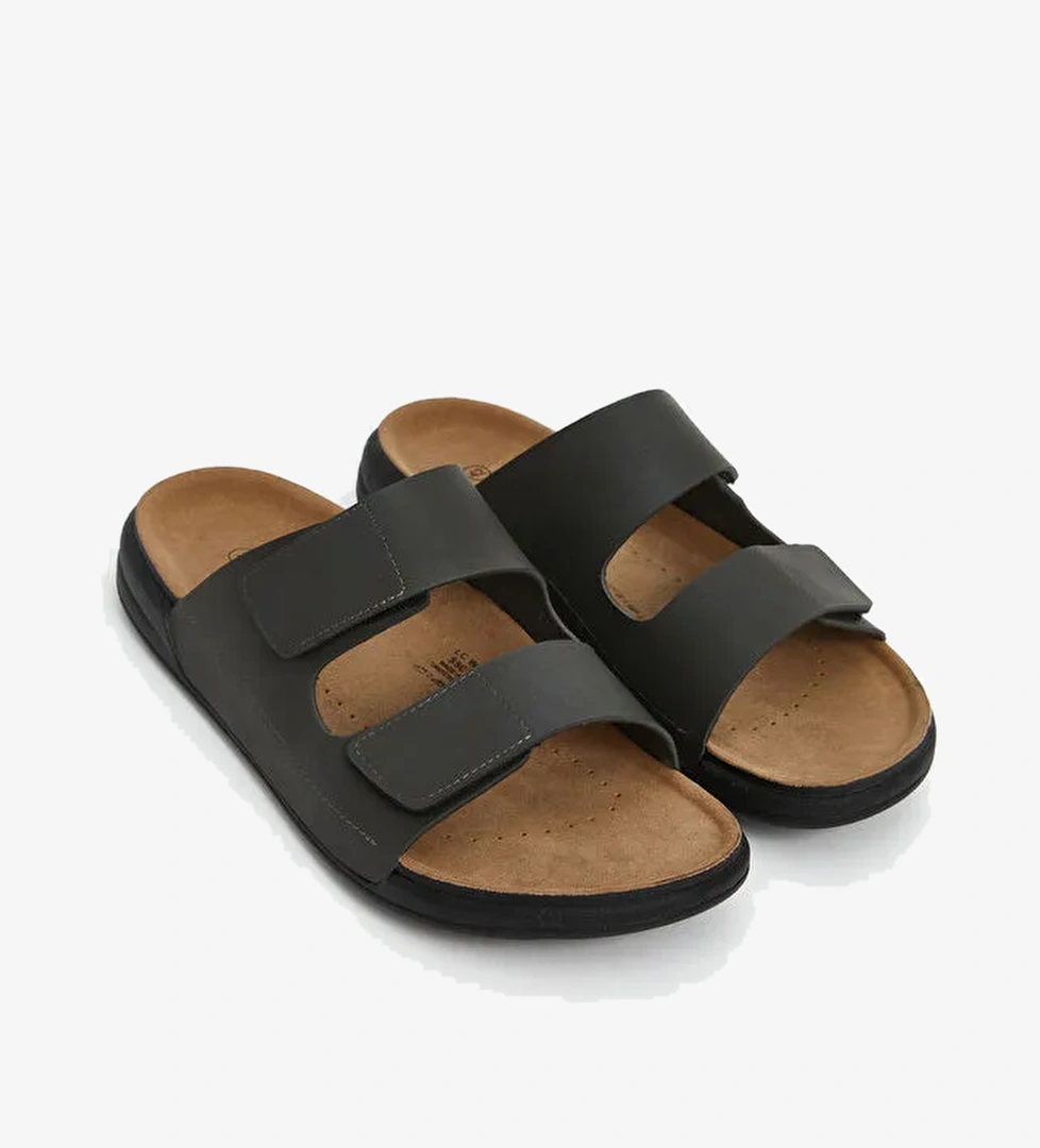 Süet Görünümlü Cırt Cırtlı Erkek Terlik - Görsel 1