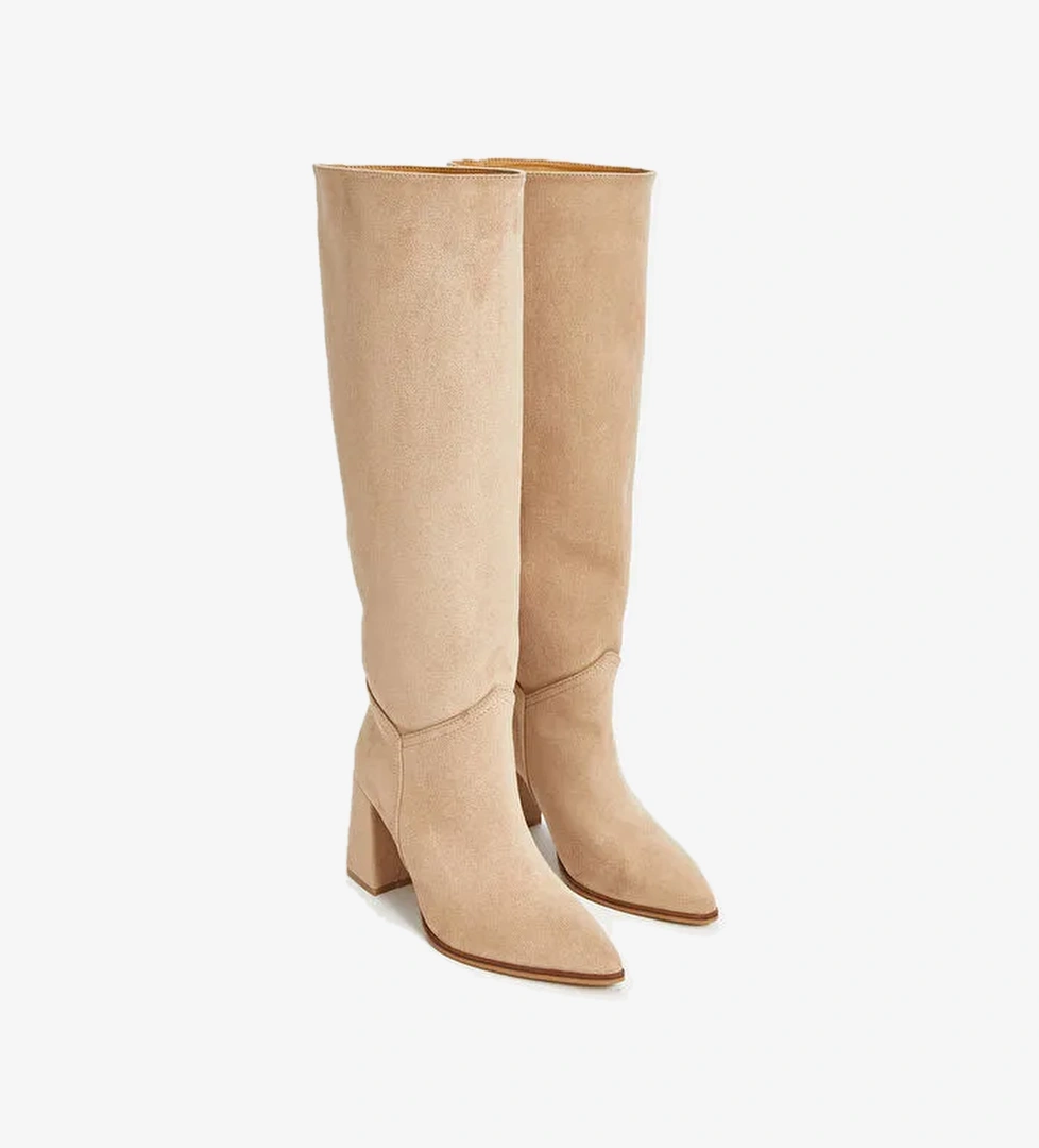 Deri Görünümlü Kadın Diz Üstü Çizme - Görsel 1