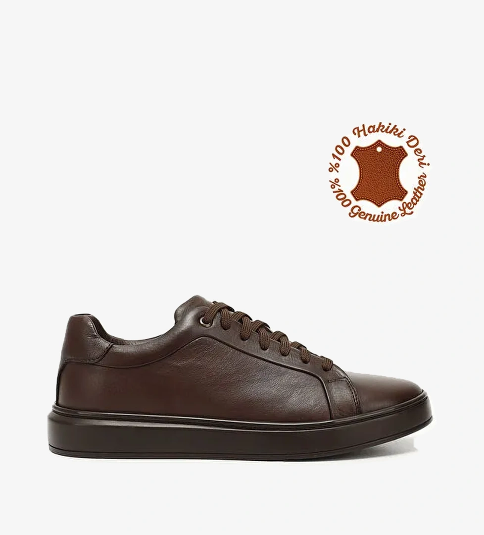 ÇİKOLATA KAHVE Platinum Hakiki Deri Bağcıklı Erkek Günlük Sneaker 31641