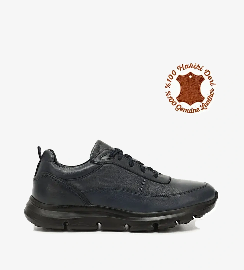 İNDİGO LACİVERT Platinum Hakiki Deri Bağcıklı Erkek Günlük Sneaker 31540 - Görsel 1