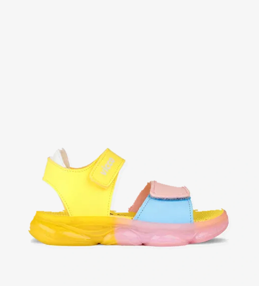 Laura Işıklı Kız Okul Öncesi Sarı/Pudra Sandalet - Görsel 1