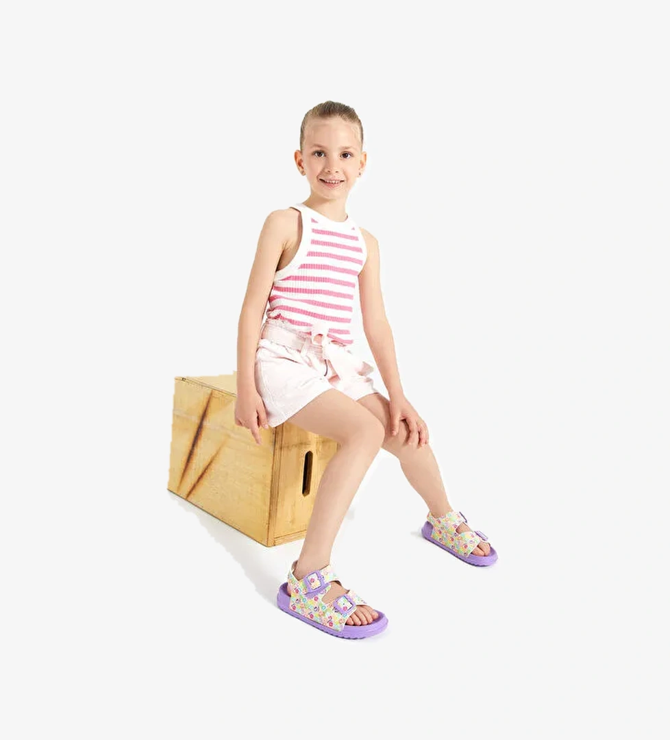 Miyu II Baskılı Kız Okul Öncesi Lila Sandalet - Görsel 1