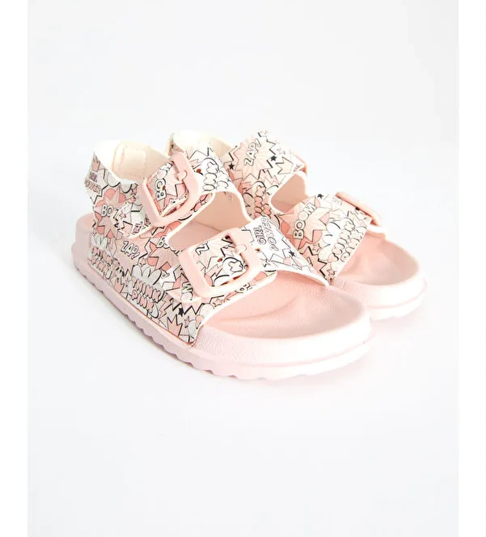 Miyu II Baskılı Kız Okul Öncesi Pudra Sandalet - Görsel 1