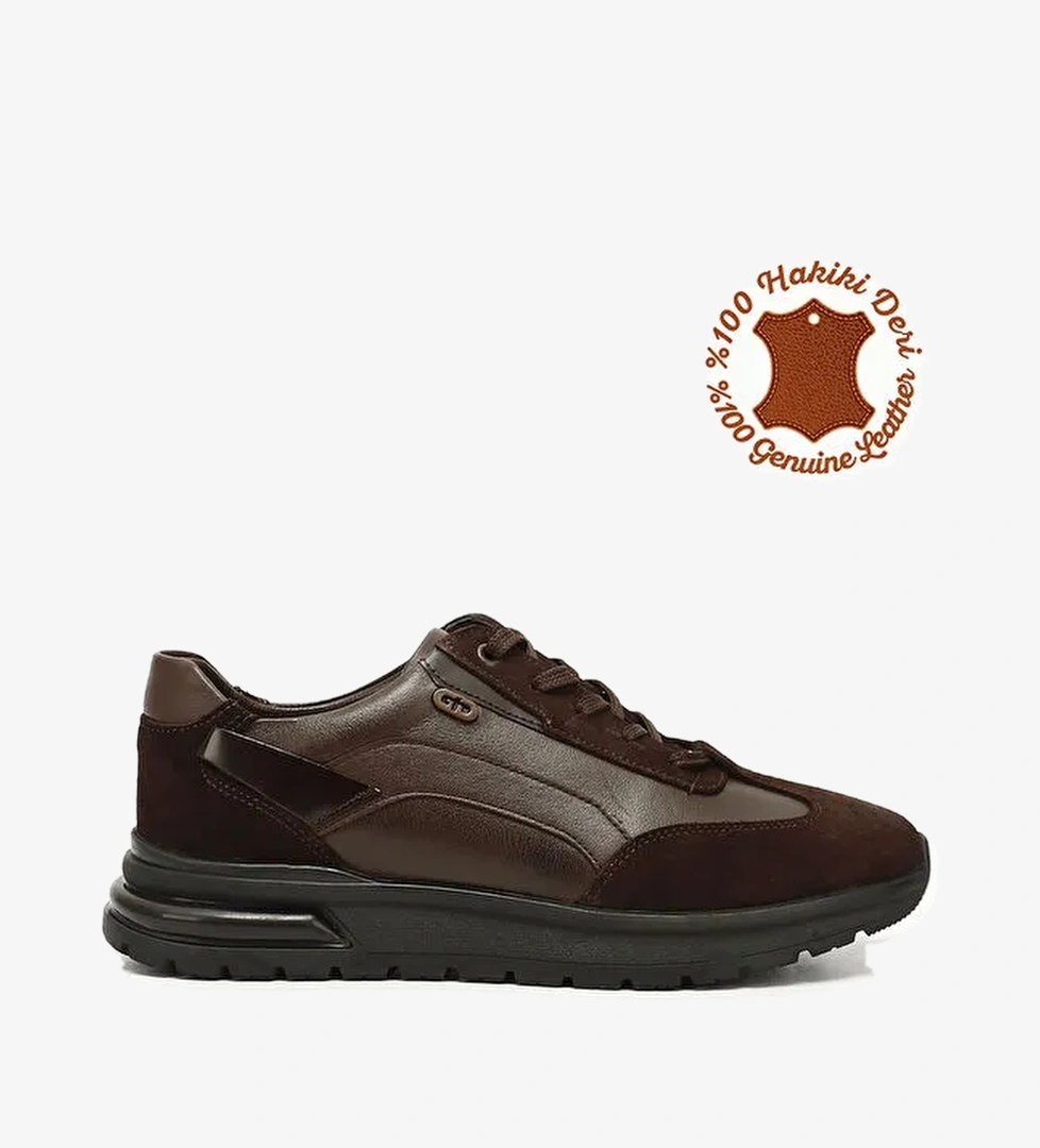 Gönderi̇(r) ÇİKOLATA KAHVE Hakiki Deri Bağcıklı Jel Tabanlıklı Erkek Günlük Sneaker 01222 model görseli