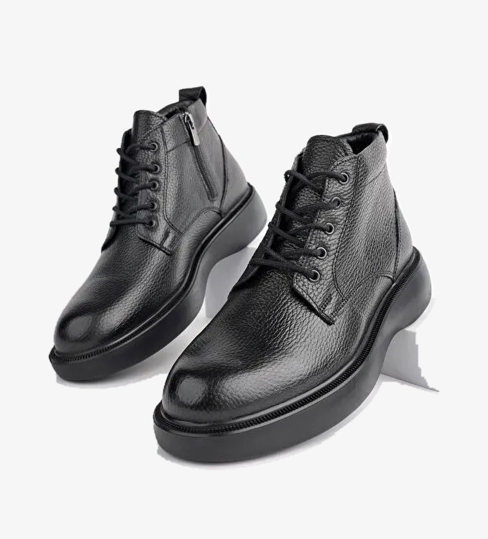 BERNARD Hakiki Deri Bağcıklı Fermuarlı Kaymaz Taban Casual Erkek Bot - Görsel 1