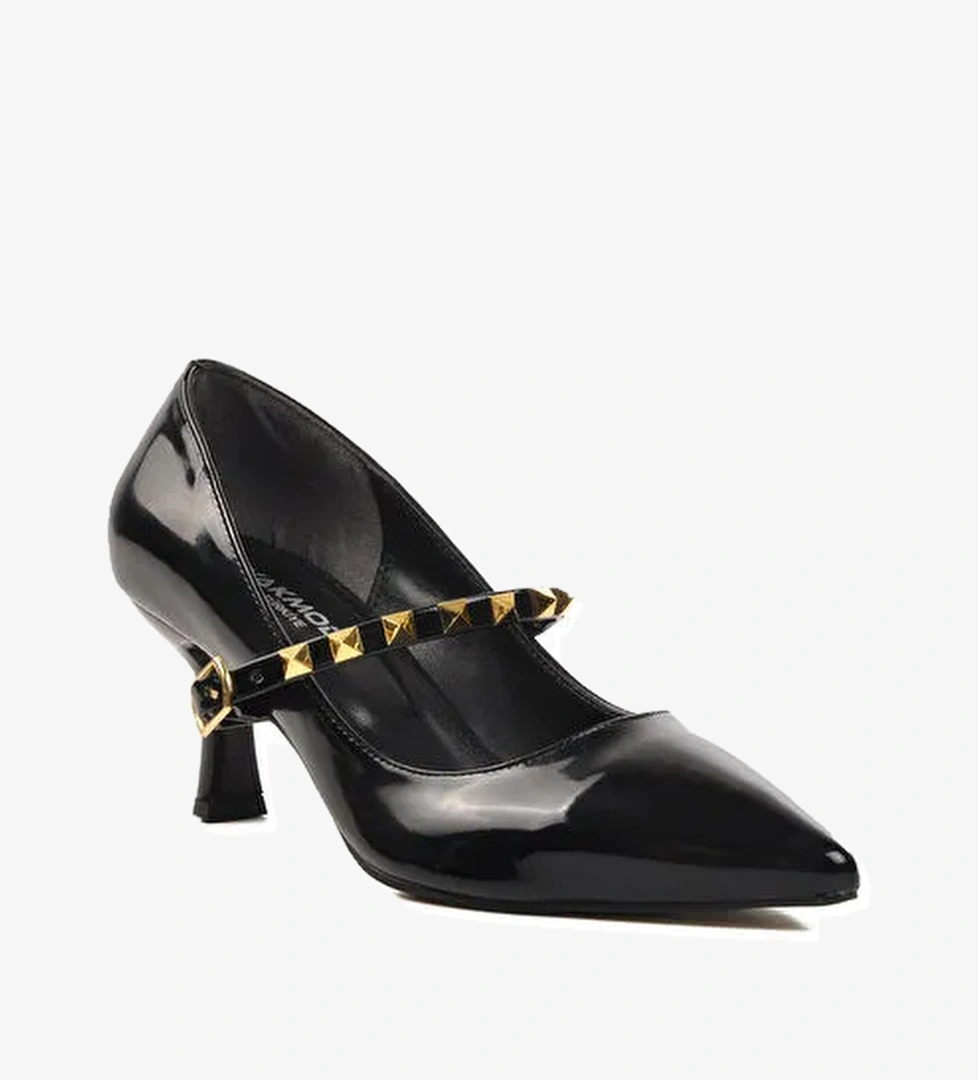 Siyah Rugan İnce Topuklu Kadın Abiye Ayakkabı 458297