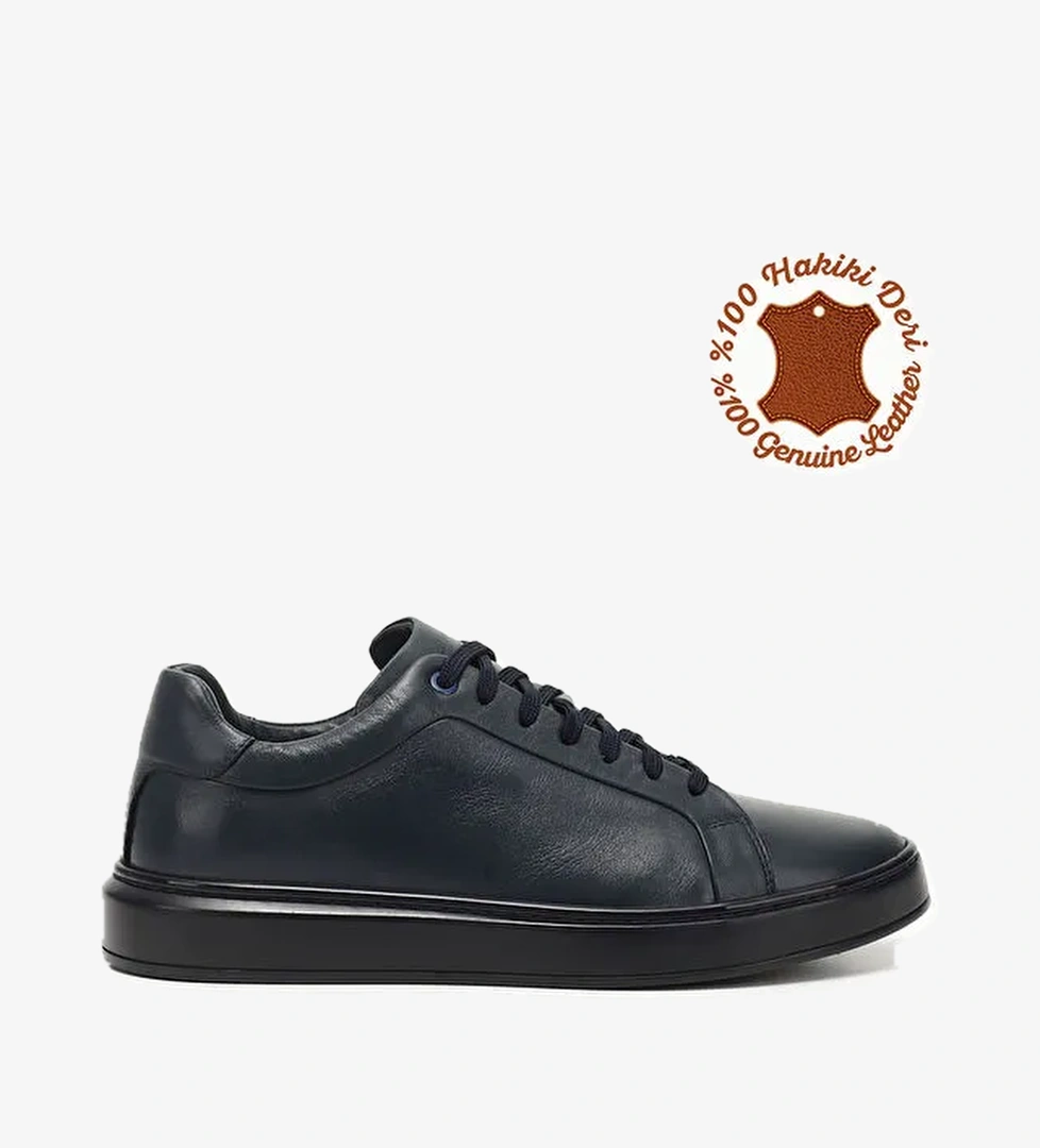 İNDİGO LACİVERT Platinum Hakiki Deri Bağcıklı Erkek Günlük Sneaker 31641