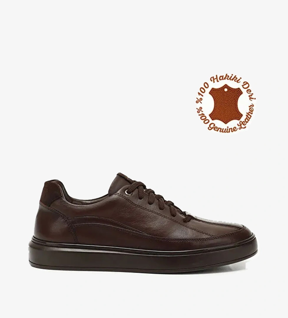 ÇİKOLATA KAHVE Platinum Hakiki Deri Bağcıklı Erkek Günlük Sneaker 31640 - Görsel 1