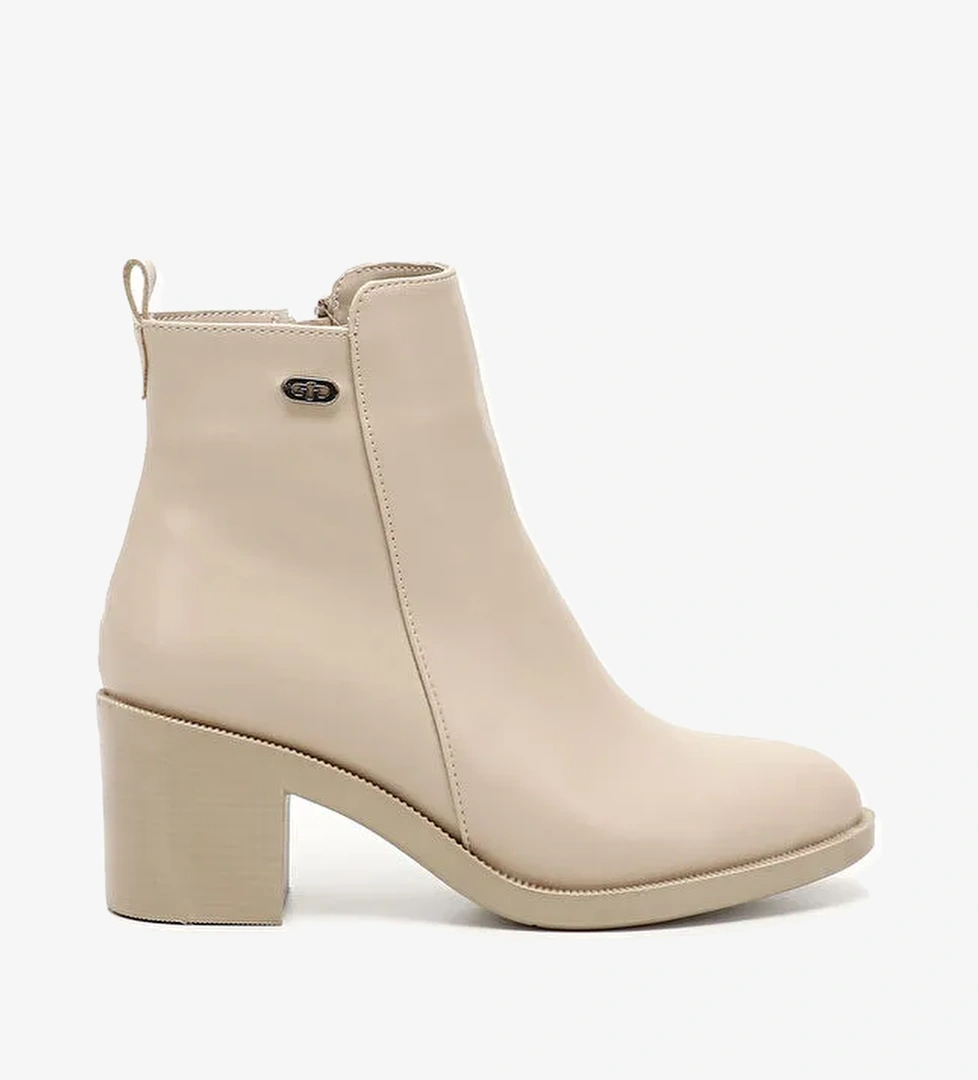 AÇIK NUDE Yuvarlak Burun Topuklu Fermuarlı Kadın Günlük Bot 35228