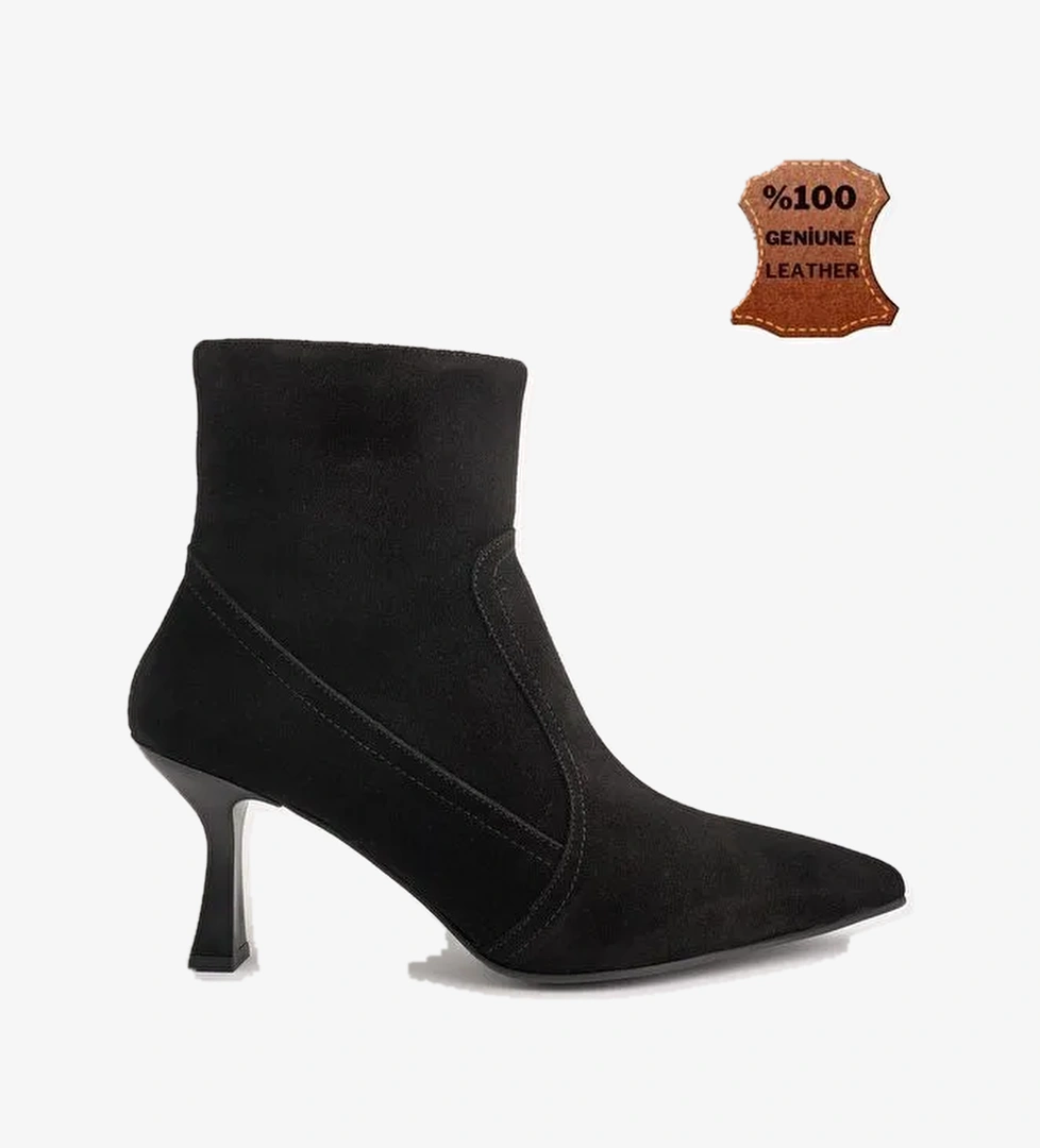 NATALİE Hakiki Deri Sivri Burun Fermuarlı İnce Topuklu Kadın Bot