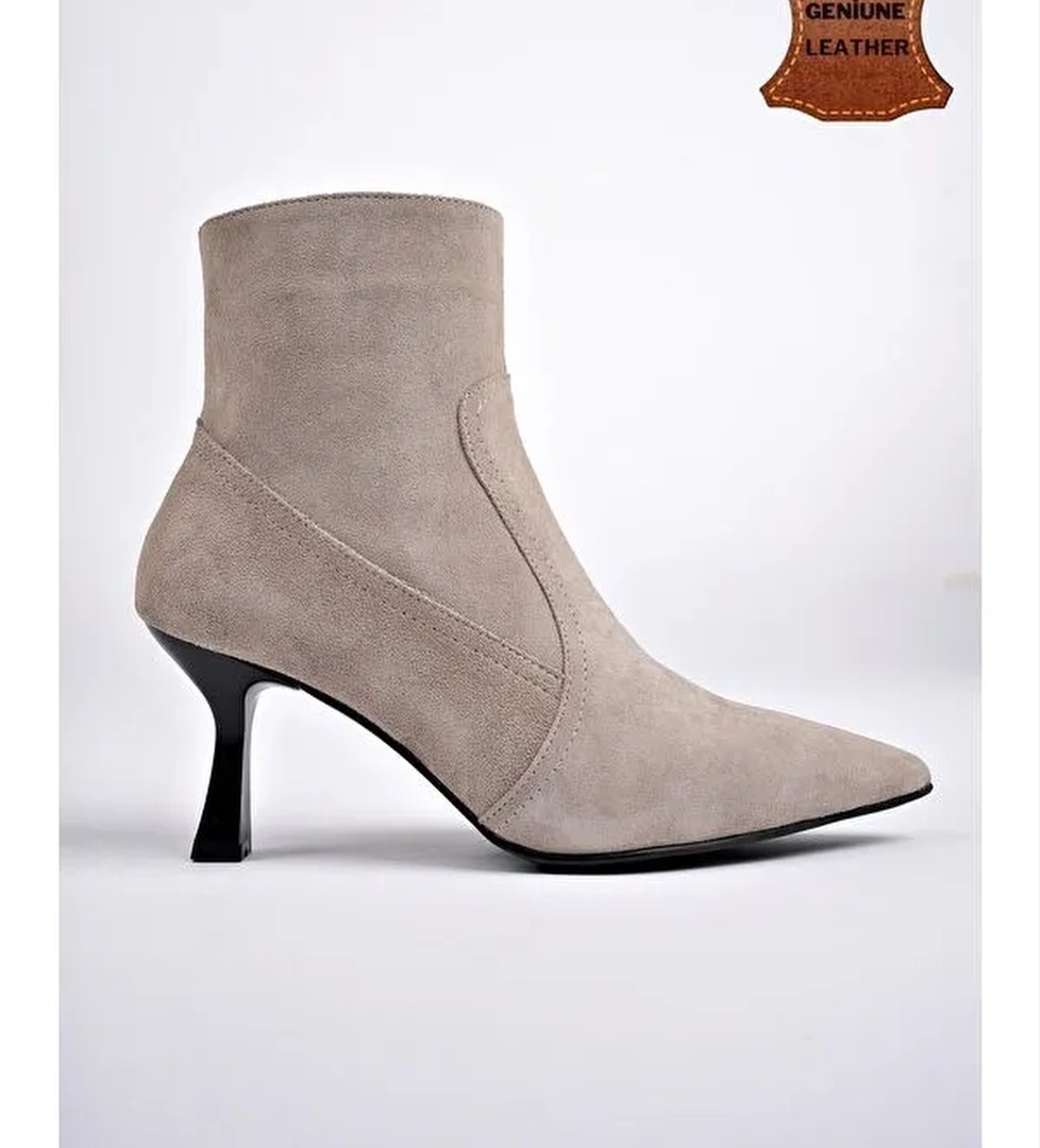 NATALİE Hakiki Deri Sivri Burun Fermuarlı İnce Topuklu Kadın Bot - Görsel 1